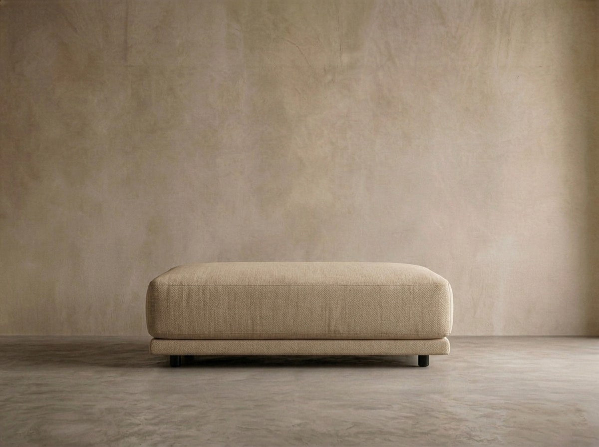 Cumulus upholstered ottoman in sand linen