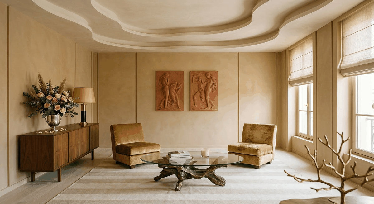 Pair of velvet lounge chairs in a sunlit living room