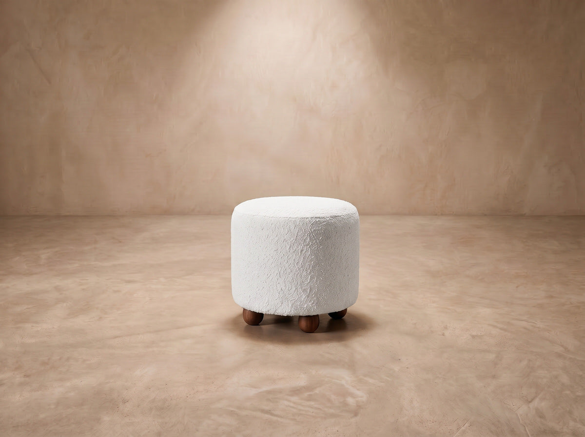 Bouton Bouclé Footstool in Ivory Bouclé