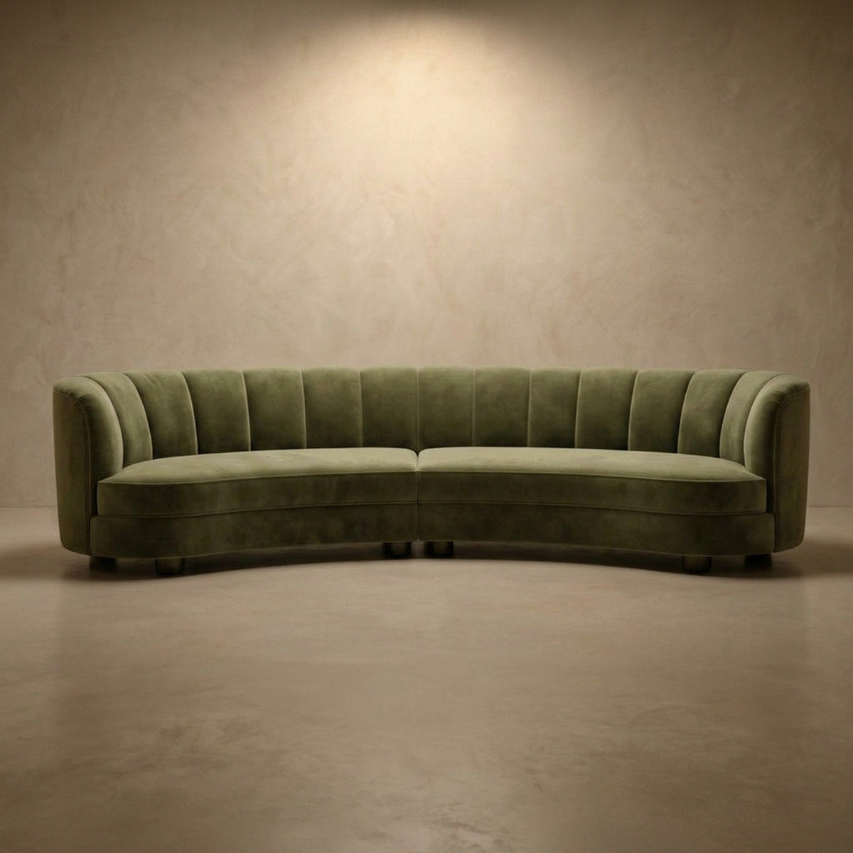 Galbe Curved Crescent Sofa in Mousse velvet